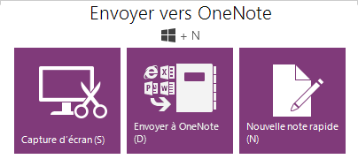 copie d'écran one note outil d'envoi vers one note